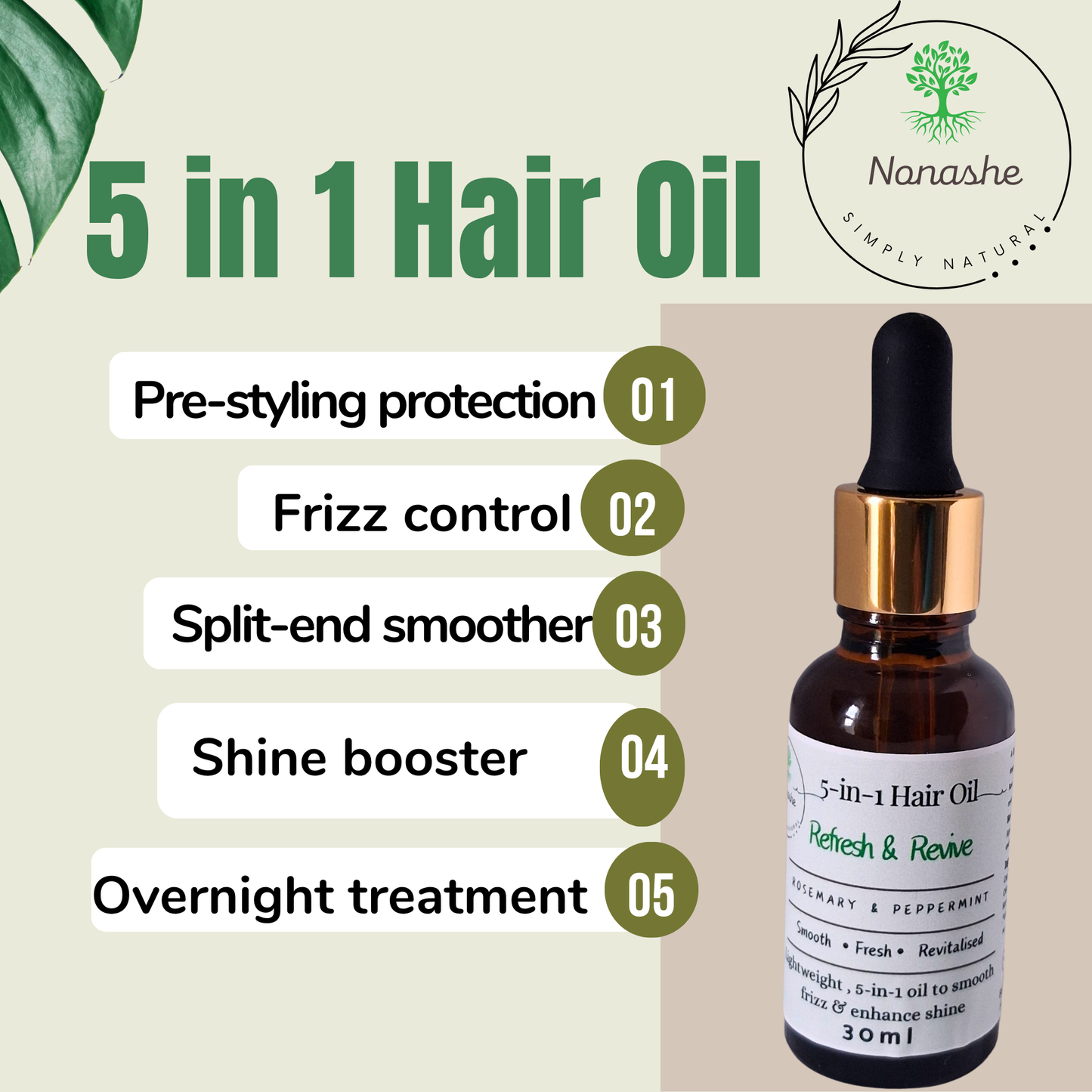 Refresh & Revive 5-in-1 Hair Oil – Rosemary & Peppermint for Smooth, Shiny Hair
