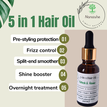 Refresh & Revive 5-in-1 Hair Oil – Rosemary & Peppermint for Smooth, Shiny Hair