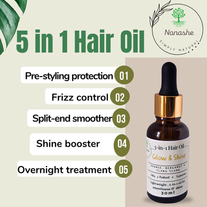 Glow & Shine 5-in-1 Hair Oil – Orange, Bergamot & Ylang Ylang for Silky, Glossy Hair