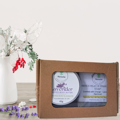 Luxury Skincare Gift Box – Lavender Body Butter & Green Clay & Charcoal Soap