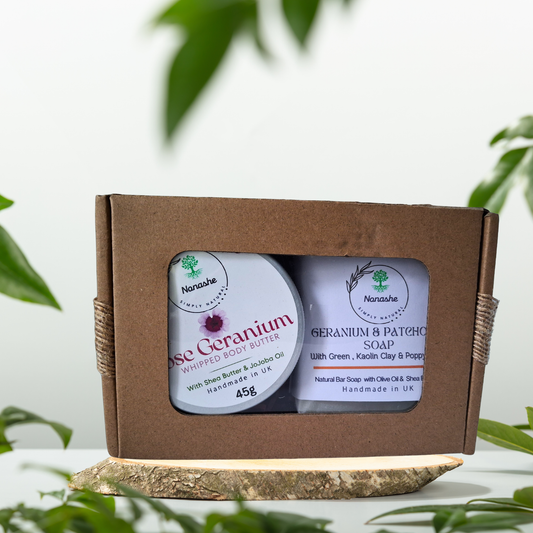Luxury Skincare Gift Box – Rose Geranium Body Butter & Handmade Geranium Patchouli Soap