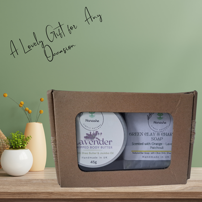 Luxury Skincare Gift Box – Lavender Body Butter & Green Clay & Charcoal Soap