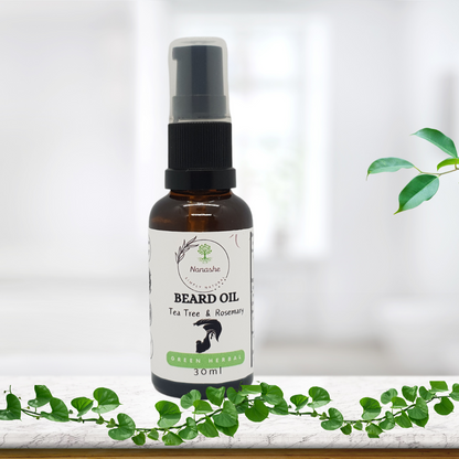 Green Herbal Beard Oil, Tea tree + Rosemary