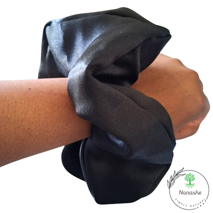 Nonashe Black Satin Scrunchie – Classic Silky Hair Tie | Elegant Everyday Style
