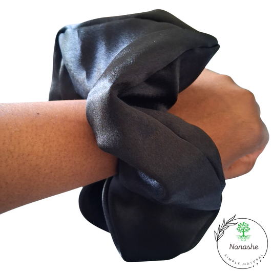 Nonashe Black Satin Scrunchie – Classic Silky Hair Tie | Elegant Everyday Style