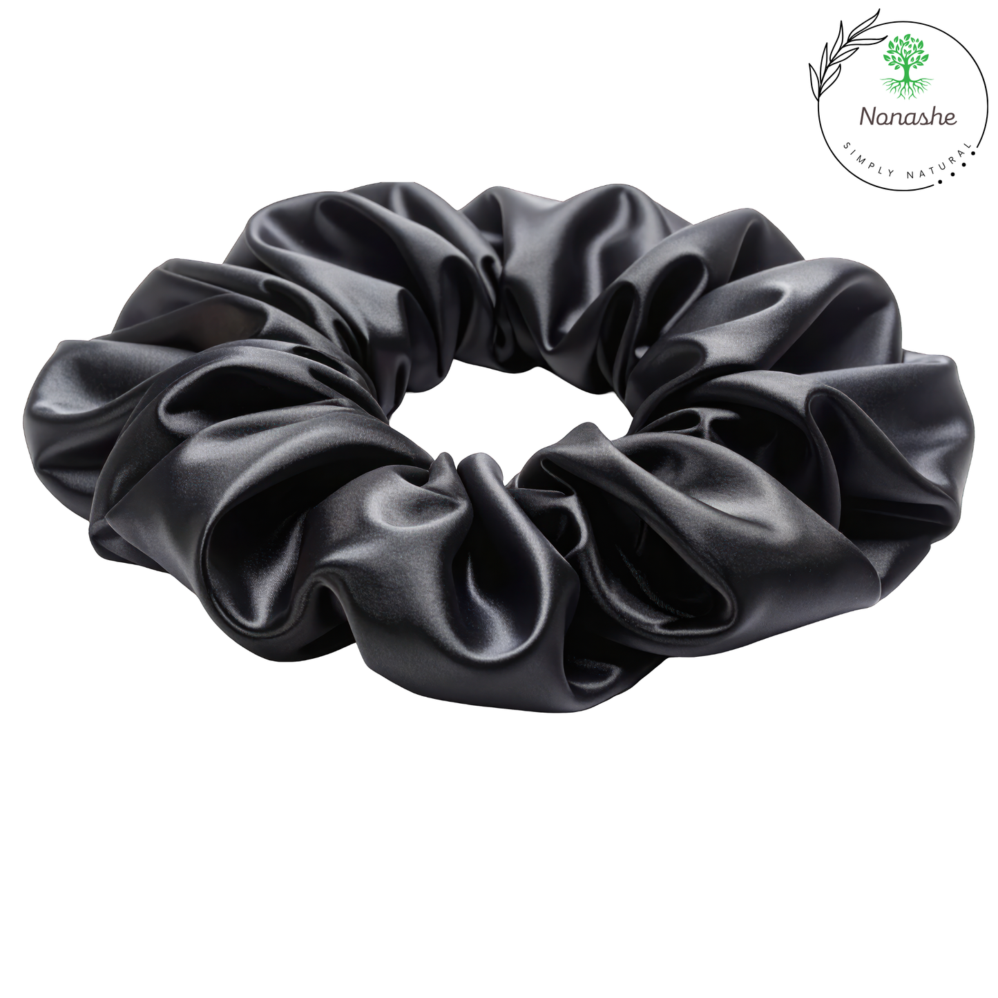 Nonashe Black Satin Scrunchie – Classic Silky Hair Tie | Elegant Everyday Style