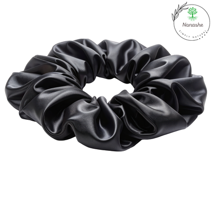 Nonashe Black Satin Scrunchie – Classic Silky Hair Tie | Elegant Everyday Style